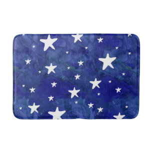 Starry navy blue watercolor bath mat
