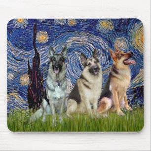 Starry Night - 3 German Shepherds Mouse Pad