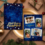 Starry Night 4 Photos Collage Merry Christmas Gold<br><div class="desc">Send festive cheer with our stunning Starry Night 4 Photos Collage Merry Christmas Gold Foil Holiday Card! This card captures the holiday spirit, featuring a dazzling digital effect of gold stars on the back, and gold stars effect with real foil (Gold colour) on the front, a beautiful starry night, and...</div>