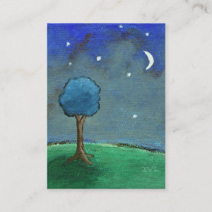 Starry Night, Abstract Landscape Tree Stars Moon Business Card