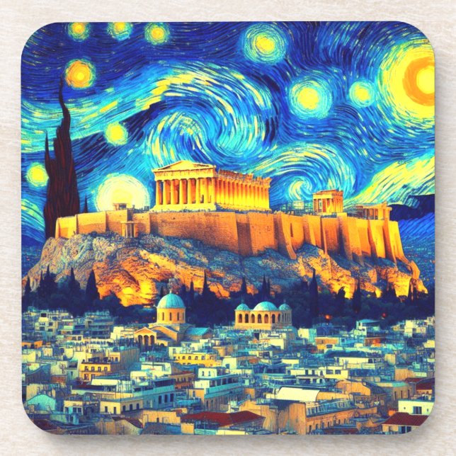 Starry Night Acropolis Athens Greece Coaster (Front)