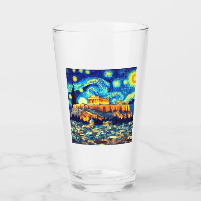 Starry Night Acropolis Athens Greece Glass (Front)