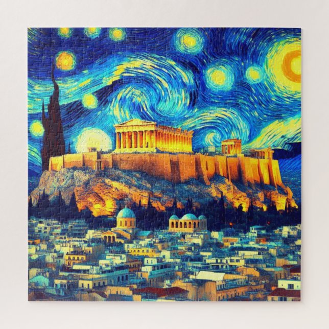 Starry Night Acropolis Athens Greece Jigsaw Puzzle (Vertical)