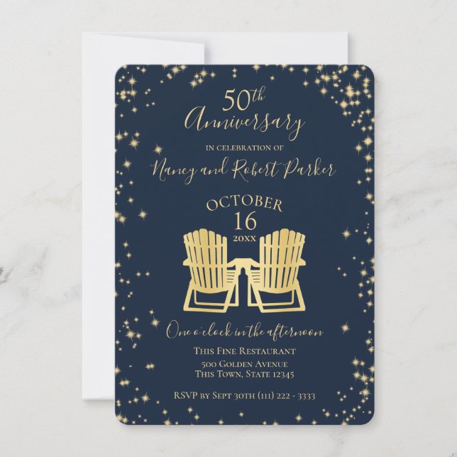 Starry Night Adirondack Chairs 50th Anniversary In Invitation (Front)