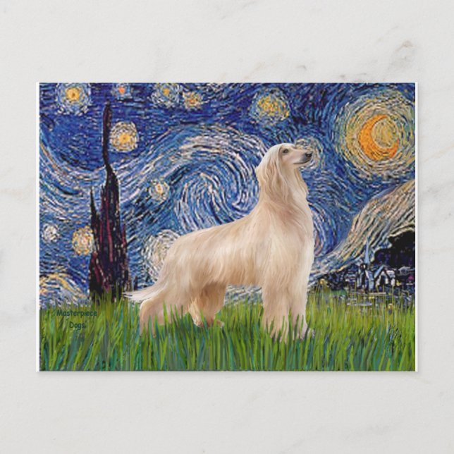 Starry Night - Afghan Hound (cream stand) Postcard (Front)