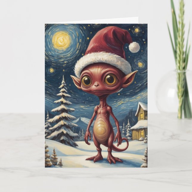 Starry Night Alien Christmas Holiday Personalised  Card (Front)