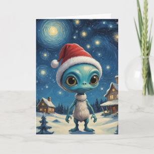 Starry Night Alien Cute Christmas Custom Text Card