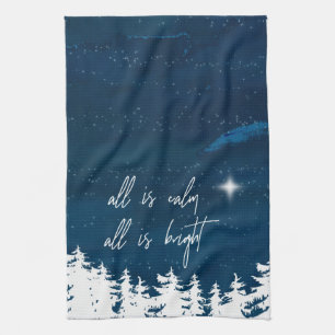 Starry Night All Is Calm All Is Bright Christmas Tea Towel