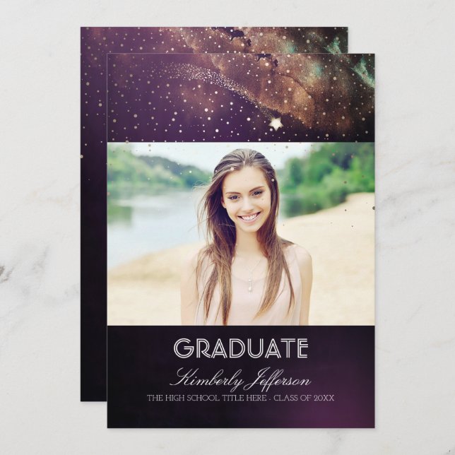 Starry Night and Shooting Star Photo Graduation Invitation (Front/Back)