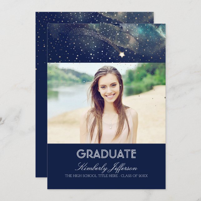 Starry Night and Shooting Star Photo Graduation Invitation (Front/Back)