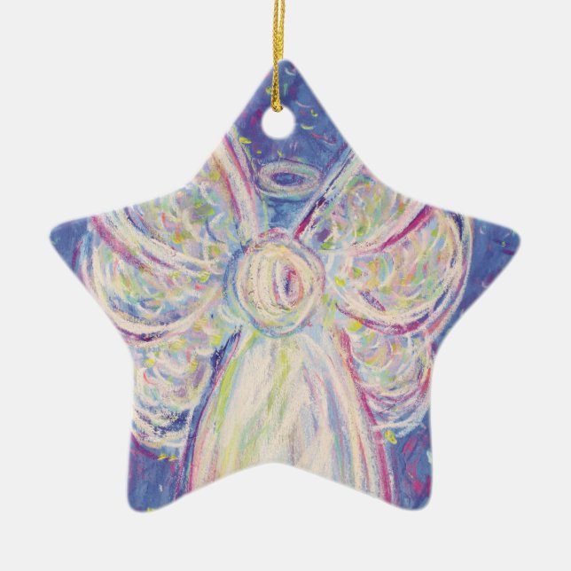 Starry Night Angel Art Holiday Ornament (Front)