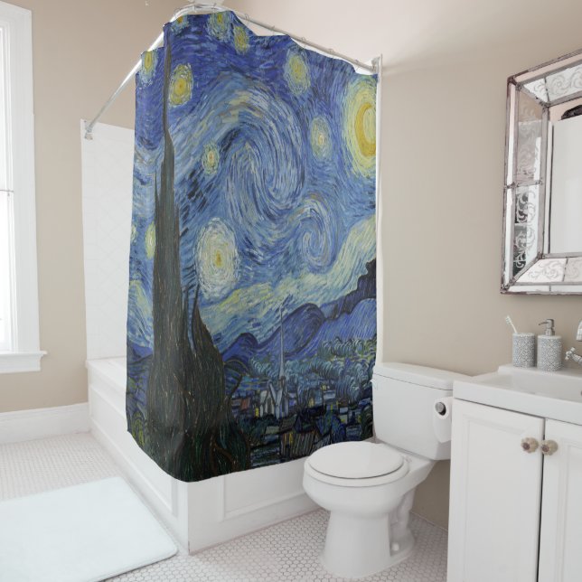 Starry Night Art - Vincent Van Goh Inspired Shower Curtain (In Situ)