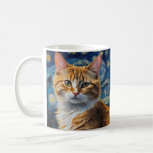 Starry Night Art With a Cat Coffee Mug