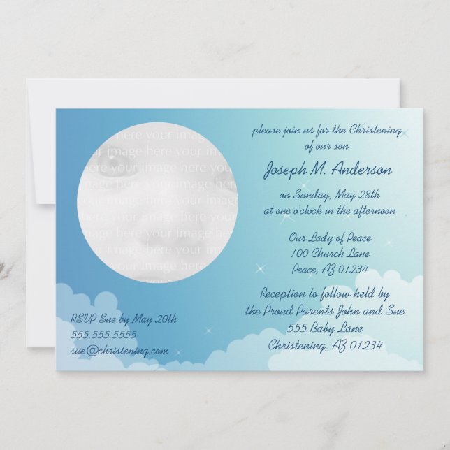 Starry Night Baby Christening Invitation (Front)