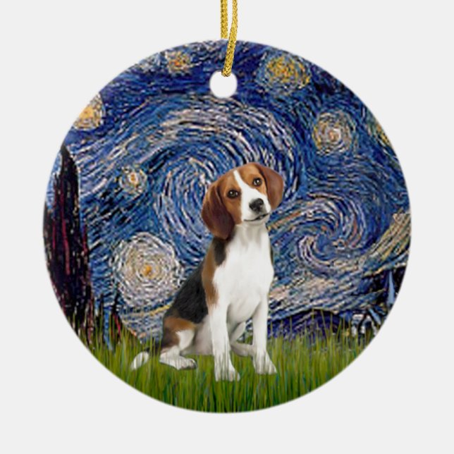 Starry Night - Beagle #1 Ceramic Tree Decoration (Front)