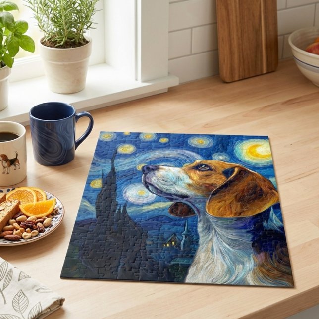 Starry Night Beagle Dog Impressionist Art Jigsaw Puzzle (beagle starry night jigsaw puzzle)