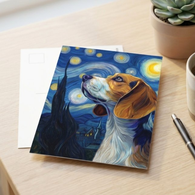Starry Night Beagle Dog Impressionist Art Postcard (starry night beagle postcard)