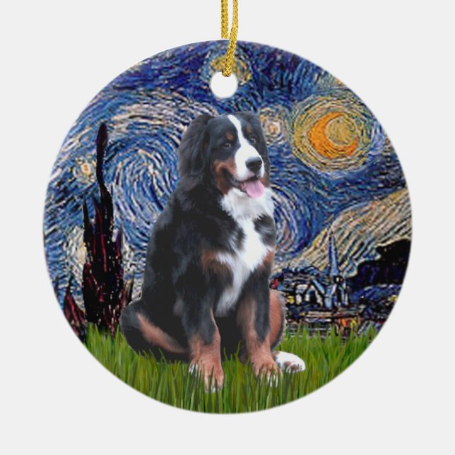 Starry Night - Bernese Mountain Dog (L) Ceramic Tree Decoration (Front)