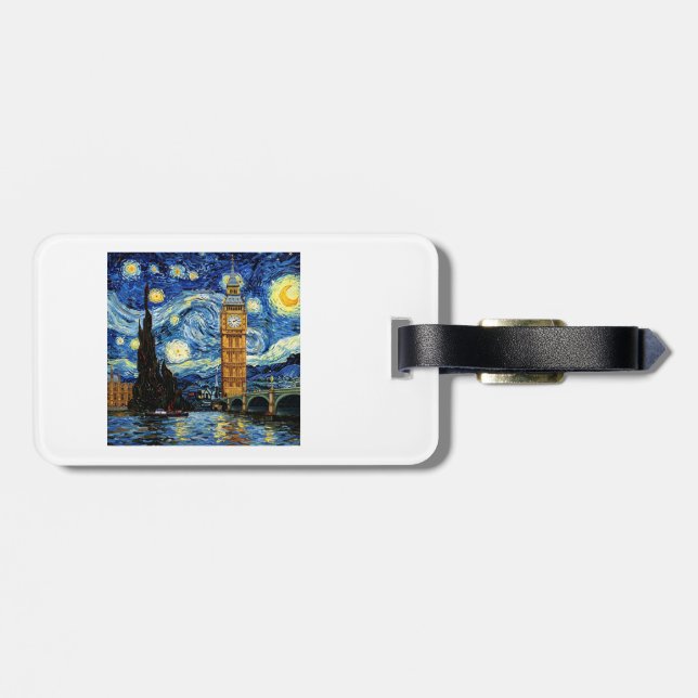 Starry Night Big Ben London England Luggage Tag (Back Horizontal)