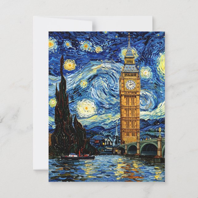 Starry Night Big Ben London England RSVP Card (Front)