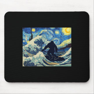 Starry Night Bigfoot Surfing Great Wave Off Kanaga Mouse Pad