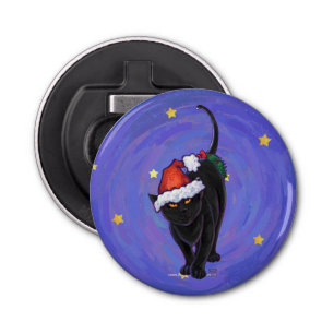 Starry Night Black Cat Christmas Bottle Opener