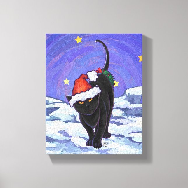 Starry Night Black Cat Christmas Canvas Print (Front)