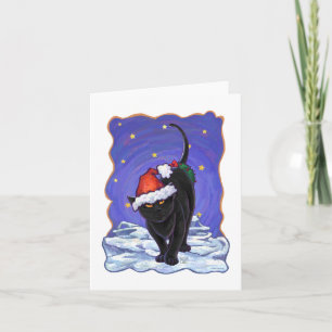 Starry Night Black Cat Christmas Holiday Card