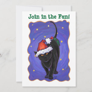 Starry Night Black Cat Christmas Invitation