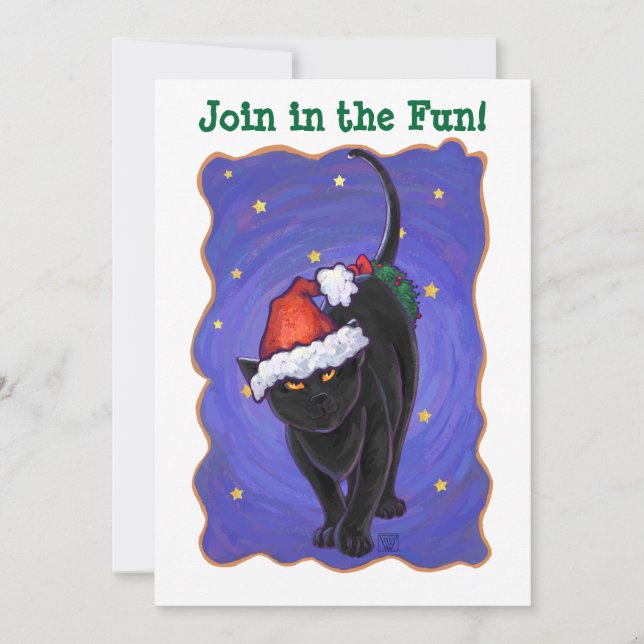 Starry Night Black Cat Christmas Invitation (Front)