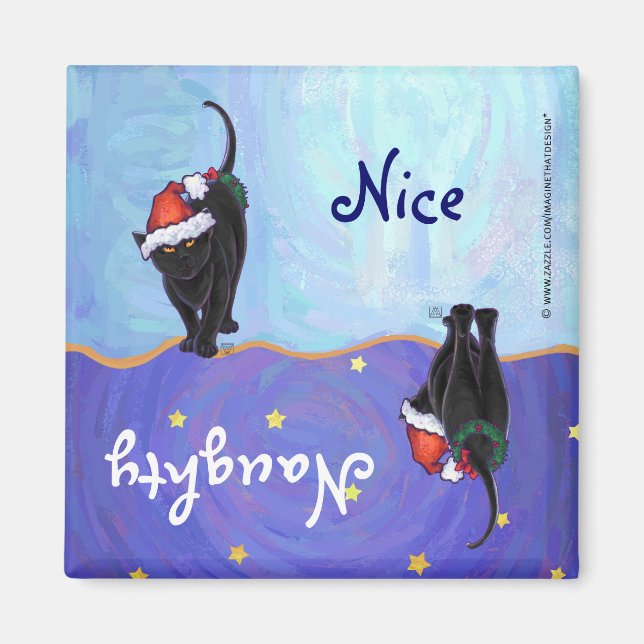 Starry Night Black Cat Christmas Magnet (Front)