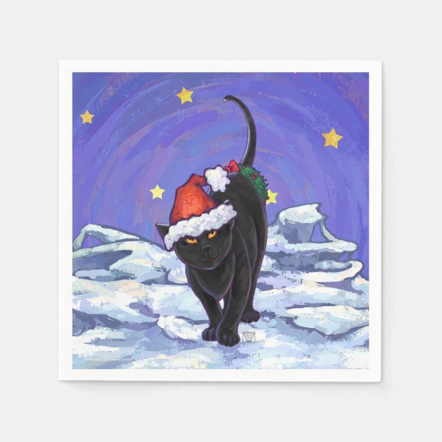Starry Night Black Cat Christmas Napkin (Front)