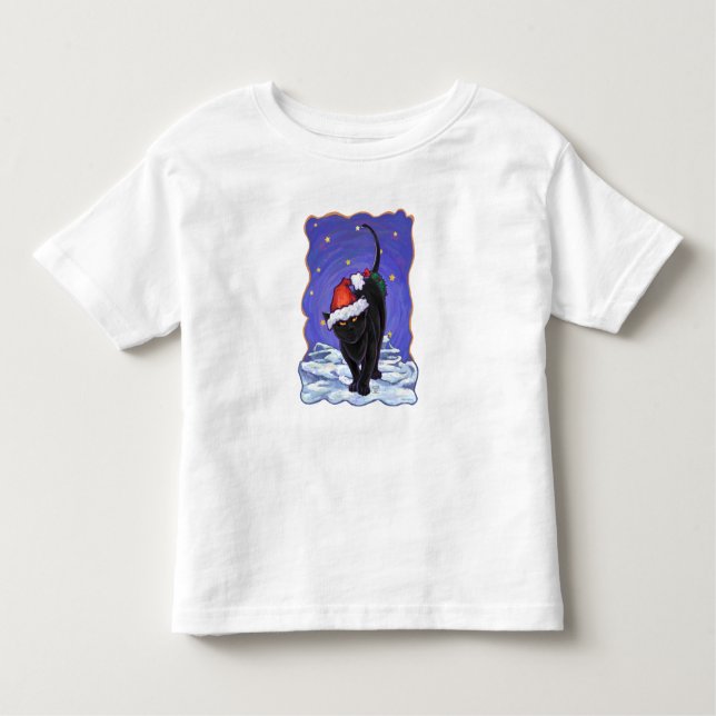 Starry Night Black Cat Christmas Toddler T-Shirt (Front)