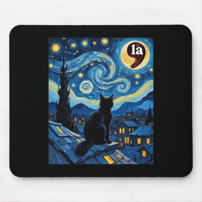 Starry Night Black Cat Comma La Kamala Harris 1  Mouse Pad (Front)