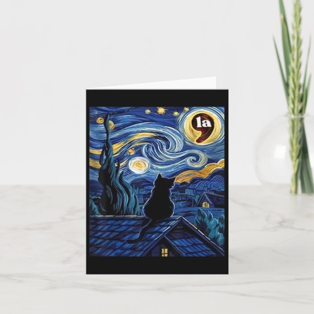 Starry Night Black Cat Comma La Kamala Harris 2  Card (Front)