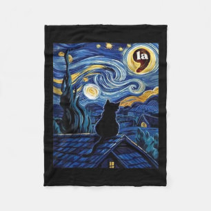 Starry Night Black Cat Comma La Kamala Harris 2 Fleece Blanket