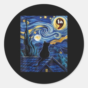 Starry Night Black Cat Comma La Kamala Harris  Classic Round Sticker