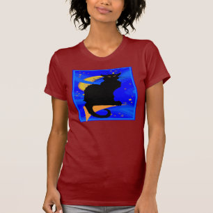 Starry Night Black Cat Halloween T-Shirt