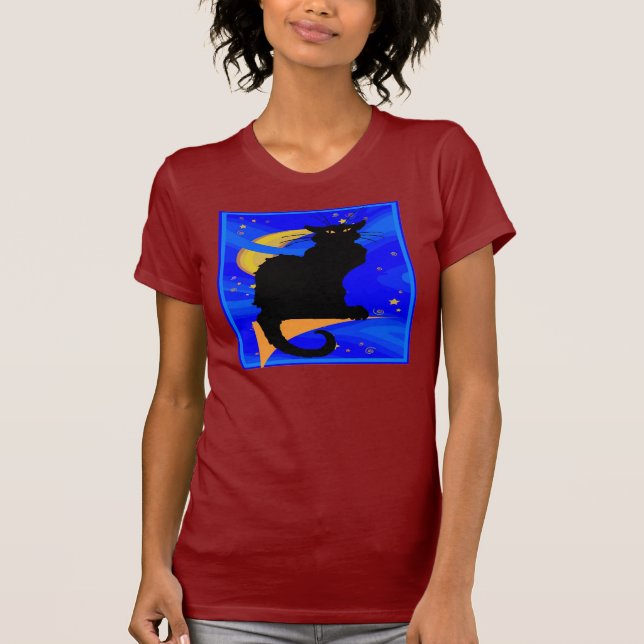 Starry Night Black Cat Halloween T-Shirt (Front)