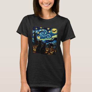 Starry Night Black Cat Lover Spooky Halloween Men T-Shirt