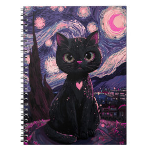 Starry Night Black Cat Notebook Dreamy Celestial