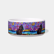 Starry Night Black Kitty Ceramic Food Bowl