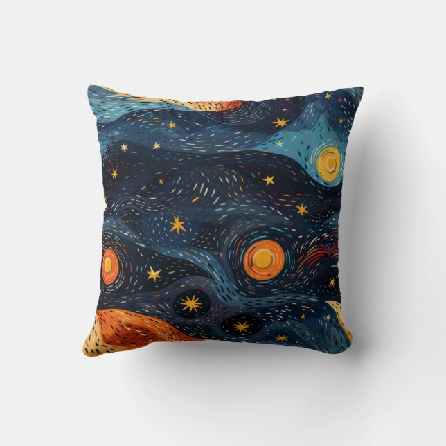 "Starry Night Blue and Orange Cushion (Back)