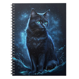 Starry Night Blue Black Cat Splash Art  Notebook