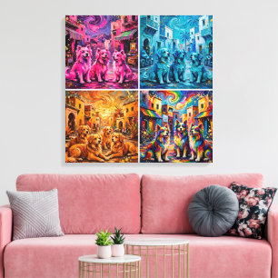 Starry Night Blue Dogs Impasto Moroccan Medina Canvas Print