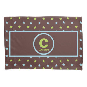 Starry Night Blue Green and Brown Boy's Monogram Pillowcase