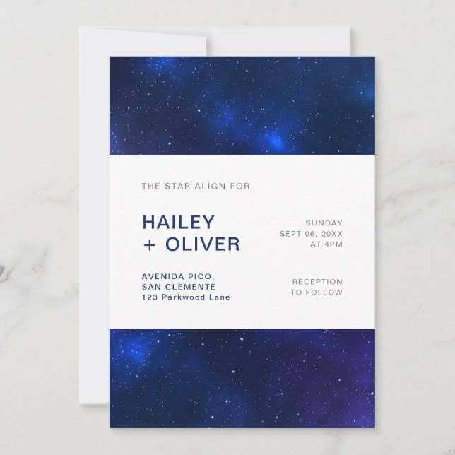 Starry Night Blue Sky Galaxy Wedding Invitation (Front)