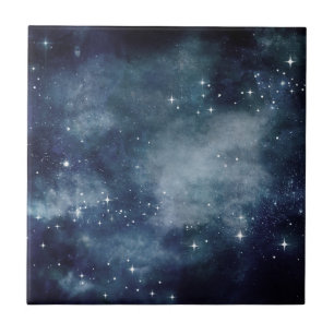 Starry Night Blue Sky Stars Lovers Universe Tile