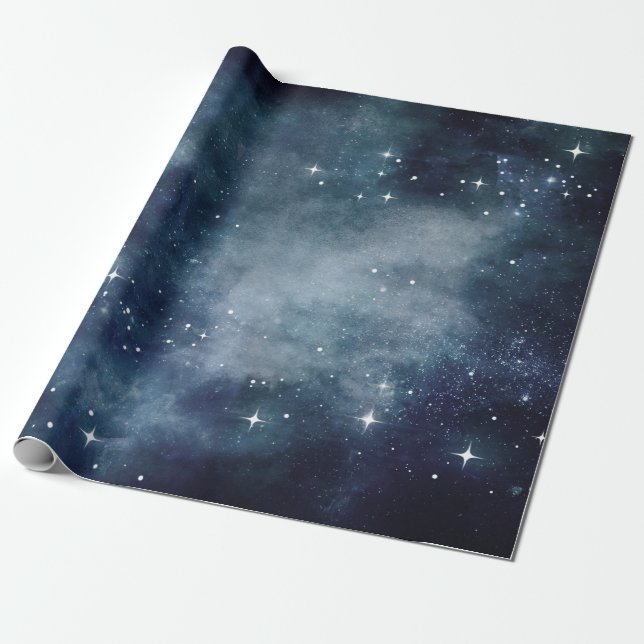 Starry Night Blue Sky Stars Lovers Universe Wrapping Paper (Unrolled)