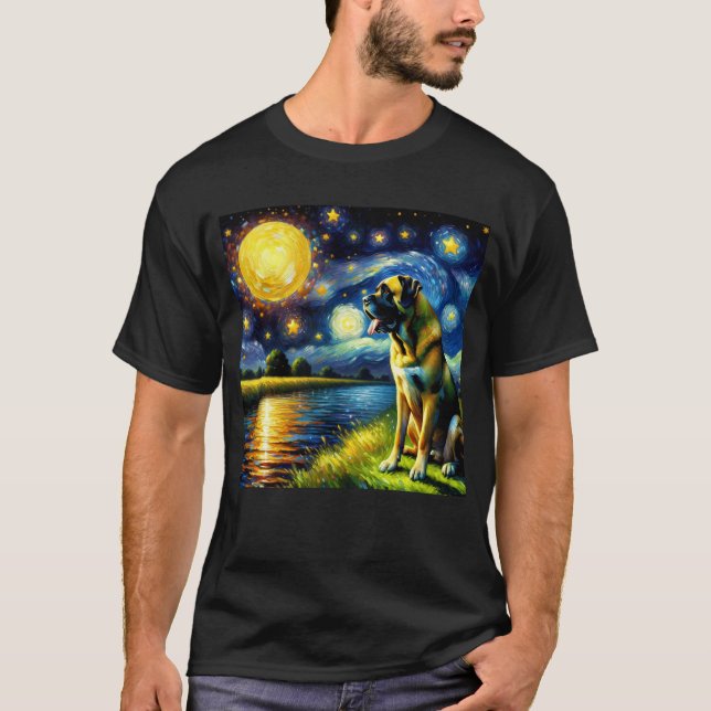 Starry Night Boerboel Dog Van Gogh Lover T-Shirt (Front)